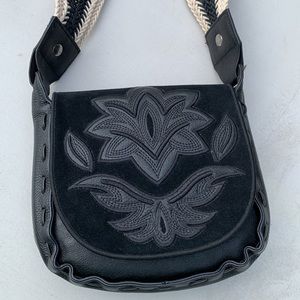 Sam Edelman Black Embroidered Suede & Leather Crossbody Satchel